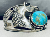 One Of The Best Vintage Native American Navajo Horse Turquoise Sterling Silver Bracelet-Nativo Arts
