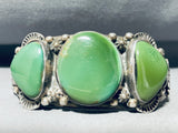 Apple Green Damale!! Vintage Native American Navajo Turquoise Sterling Silver Bracelet-Nativo Arts