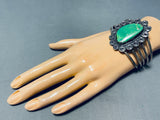 Swirls And Green Turquoise Vintage Native American Navajo Sterling Silver Bracelet-Nativo Arts
