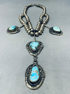 One Of The Most Luxurious Vintage Native American Navajo Turquoise Sterling Silver Necklace-Nativo Arts