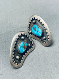 Stunning Vintage Native American Navajo Bisbee Turquoise Sterling Silver Screwback Earrings-Nativo Arts