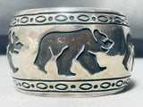 Important Vintage Native American Navajo Rosco Scott Walking Bear Sterling Silver Wide Bracelet-Nativo Arts