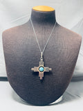 Fabulous Native American Navajo Red Mountain Turquoise Sterling Silver Zia Necklace-Nativo Arts