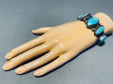 Brilliant Blue Vintage Native American Navajo 5 Blue Gem Turquoise Sterling Silver Bracelet-Nativo Arts