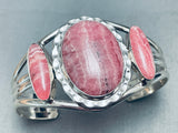 Very Rare Vintage Native American Navajo Rhodochrosite Sterling Silver Bracelet Cuff-Nativo Arts
