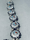 Dropdead Fab Vintage Native American Zuni Turquoise Inlay Sterling Squash Blossom Necklace-Nativo Arts