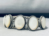 Luminous Vintage Native American Navajo 5 Mother Of Pearl Sterling Silver Bracelet-Nativo Arts