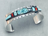One Of The Coolest Vintage Native American Navajo Turquoise Inlay Sterling Silver Bracelet-Nativo Arts