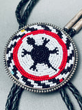 Very Intricate Turtle Hand Beaded Sterling Silver Bolo Tie-Nativo Arts