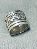 Tremendous Native American Navajo Sterling Silver Drum Band Ring-Nativo Arts