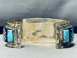7 Inch Wrist Extreme Intricacy Vintage Turquoise Inlay Sterling Silver Bracelet-Nativo Arts