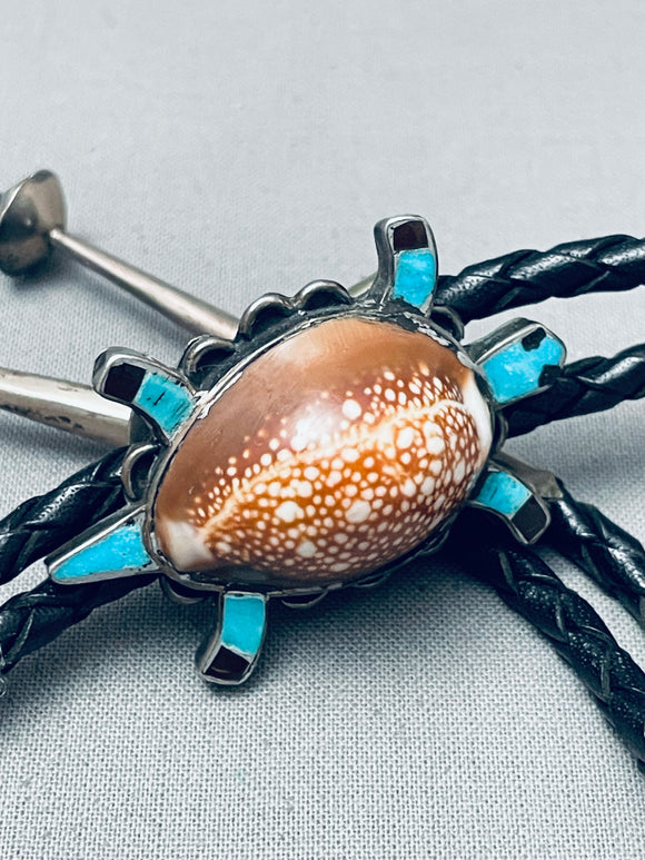 Happy Turtle Vintage Navajo Turquoise Sterling Silver Bolo Tie-Nativo Arts