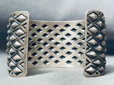 Diamond Precision Hand Stamped Vintage Native American Navajo Sterling Silver Bracelet
