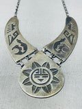 Rare Vintage Native American Hopi Sterling Silver Chiseled Overlay Sunface Necklace-Nativo Arts