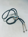 Rare Older Vintage Native American Zuni Turquoise Mask Sterling Silver Bolo Tie-Nativo Arts