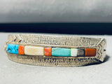 6.5 Inch Wrist Vintage Native American Navajo Turquoise Inlay Sterling Silver Bracelet-Nativo Arts