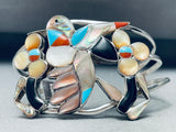 Huge Vintage Native American Zuni Bird Turquoise Sterling Silver Inlay Bracelet-Nativo Arts