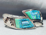 Native American Important Larry Castillo Opal Inlay Sterling Silver Bracelet Vintage-Nativo Arts