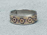 Very Unique Vintage Native American Navajo Zia Symbol Sterling Silver Gold Ring-Nativo Arts
