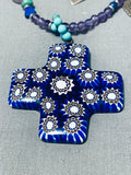 Important Vintage Kim Yhbeta Sterling Silver Cross Turquoise Necklace-Nativo Arts