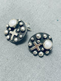 Amazing Native American Navajo Mother Of Pearl Sterling Silver Earrings Signed-Nativo Arts