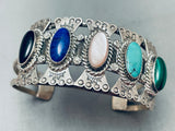 Butterfly Concho Vintage Native American Navajo Turquoise Lapis Sterling Silver Bracelet-Nativo Arts