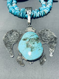 319 Grams!! Native American Navajo Turquoise Sterling Silver Turtle Necklace Wow-Nativo Arts