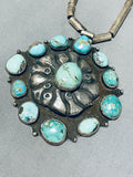 One Of Most Unique Vintage Native American Navajo Turquoise Flower Sterling Silver Necklace-Nativo Arts