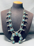 Gasp! 193 Grams Vintage Native American Navajo Sterling Silver Turquoise Squash Blossom Necklace-Nativo Arts