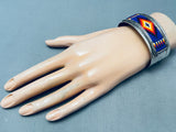 Detailed Hand Beaded Vintage Native American Navajo Sterling Silver Bracelet-Nativo Arts