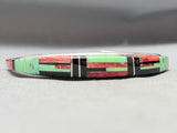 Gene Eustace Vintage Native American Zuni Gaspeite Sterling Silver Inlay Bracelet-Nativo Arts