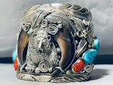 161 Grams!! Power Of Bear Vintage Native American Navajo Turquoise Sterling Silver Bracelet-Nativo Arts