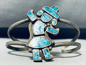 Dancing Rainbow Man Vintage Native American Navajo Turquoise Sterling Silver Bracelet Old-Nativo Arts