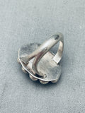Rare Early Vintage Native American Navajo Green Turquoise Sterling Silver Ring Old-Nativo Arts