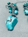 Chunks Of Turquoise Vintage Native American Navajo Sterling Silver Earrings-Nativo Arts