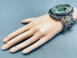Very Rare 95 Gram Vintage Prehnite Sterling Silver Heavy Bracelet Cuff-Nativo Arts