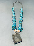 Native American Amazing Vintage Santo Domingo Kingman Turquoise Sterling Silver Necklace-Nativo Arts