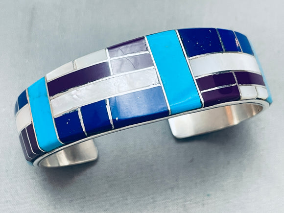 Mosaic Wall Vintage Navajo Turquoise Inlay Sterling Silver Bracelet-Nativo Arts