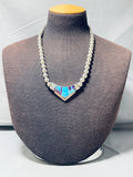 Ray Tracey Vintage Native American Navajo Turquoise Inlay Sterling Silver Necklace-Nativo Arts