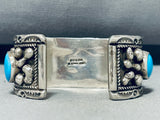 Majestic Vintage Native American Navajo Rhodolyte 5 Blue Gem Turquoise Sterling Silver Cuff-Nativo Arts