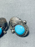 Leaf And Water Vintage Native American Navajo Blue Turquoise Sterling Silver Earrings-Nativo Arts