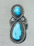 Radiant Vintage Native American Navajo 2 Carico Lake Turquoise Sterling Silver Immense Ring-Nativo Arts