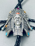 Detailed Vintage Southwest Sterling Silver Inlay Bolo Tie-Nativo Arts