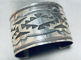 Vintage Rug Pattern!! Native American Navajo Sterling Silver Wide Bracelet-Nativo Arts