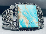 One Of The Best Ever Vintage Native American Navajo Squared Turquoise Sterling Silver Bracelet-Nativo Arts