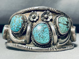 Tommy Sam Vintage Native American Navajo Turquoise Sterling Silver Flower Bracelet-Nativo Arts