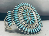 Superior Vintage Native American Navajo Signed Huge Turquoise Cluster Sterling Silver Bracelet-Nativo Arts