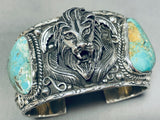 Lions Head!! 137 Grams Vintage Turquoise Sterling Silver Bracelet Cuff-Nativo Arts