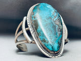 Towering Vintage Native American Navajo Blue Diamond Turquoise Sterling Silver Bracelet-Nativo Arts