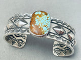 Rare Internal Silver Works Native American Navajo #8 Turquoise Sterling Silver Bracelet-Nativo Arts